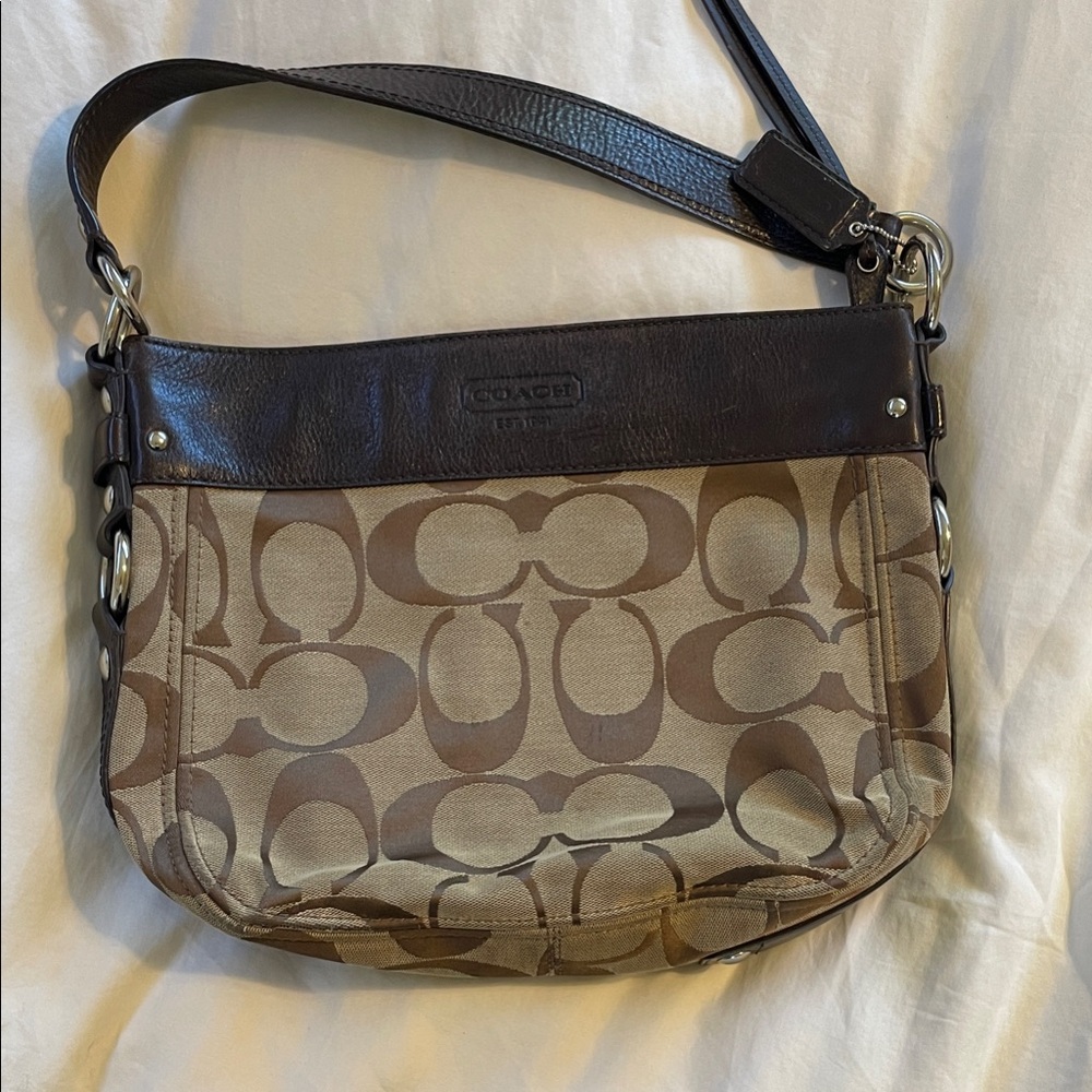 Coach Tan and Brown Signature Shoulder Bag